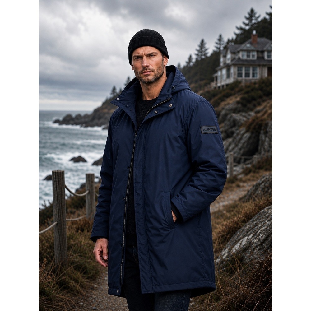 Hunter Castle Cloak Navy Water Repellent Longline Utility Coat L NWT